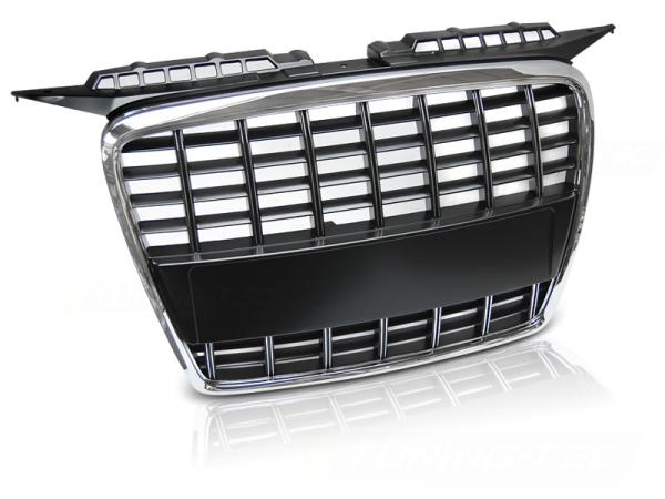 Sportgrill / Kühlergrill kompatibel mit Audi A3 8P 05-08 matt schwarz/chrom in Wabendesign